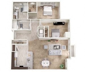 Floor plan for 2 beds, 2 baths, 1197 sqft